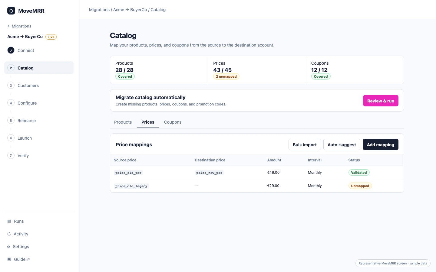 Catalog coverage and auto migration