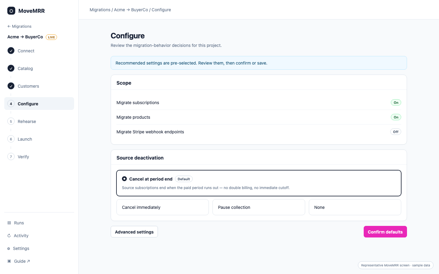Configure source deactivation