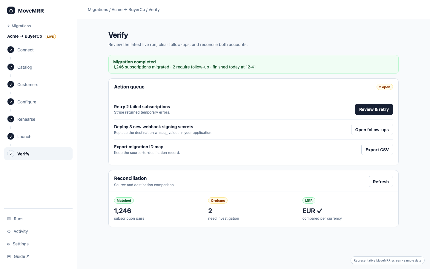 Verify action queue and reconciliation